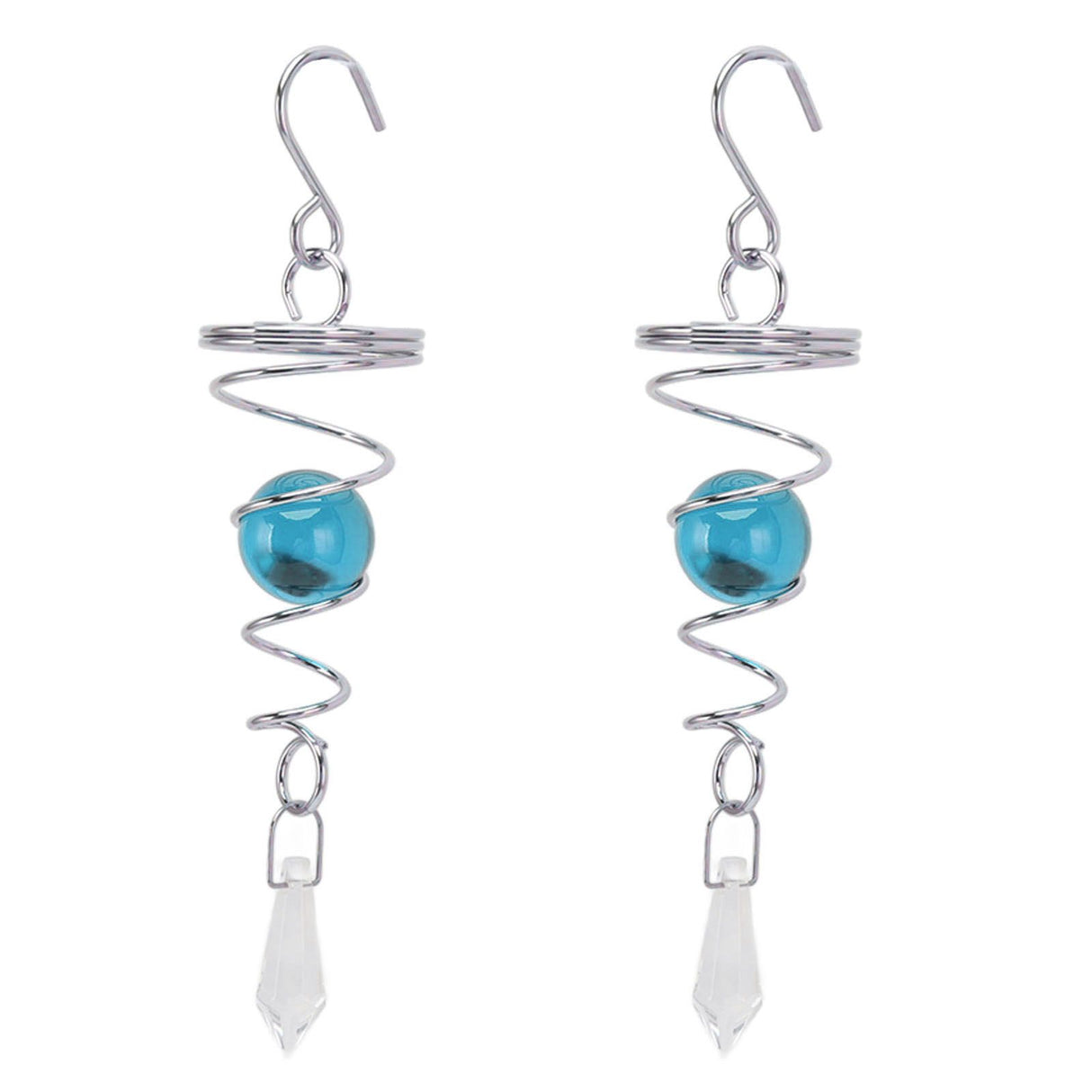 2Pcs Gazing Ball Spiral Tail Wind Spinner Stabilizer Stainless Steel Spiral Wind Chimes for Outside Lake Blue