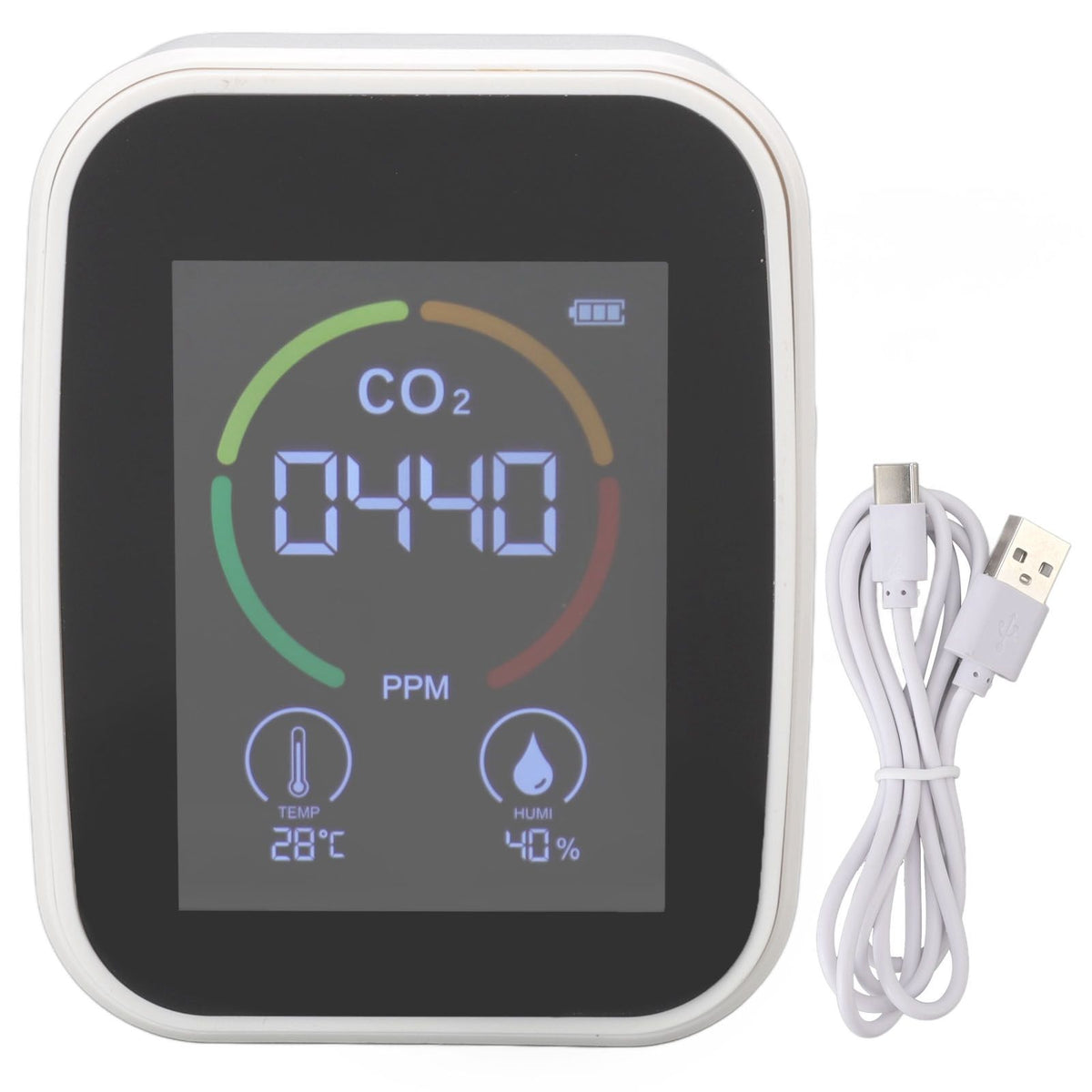 Indoor Air Quality Monitor Co2 Carbon Dioxide Detector TVOC Air Temperature Humidity Quality Detector White