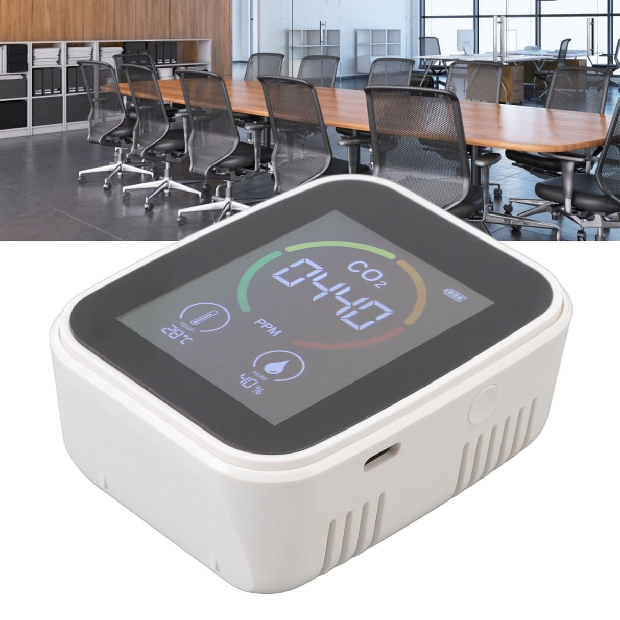 Indoor Air Quality Monitor Co2 Carbon Dioxide Detector TVOC Air Temperature Humidity Quality Detector White
