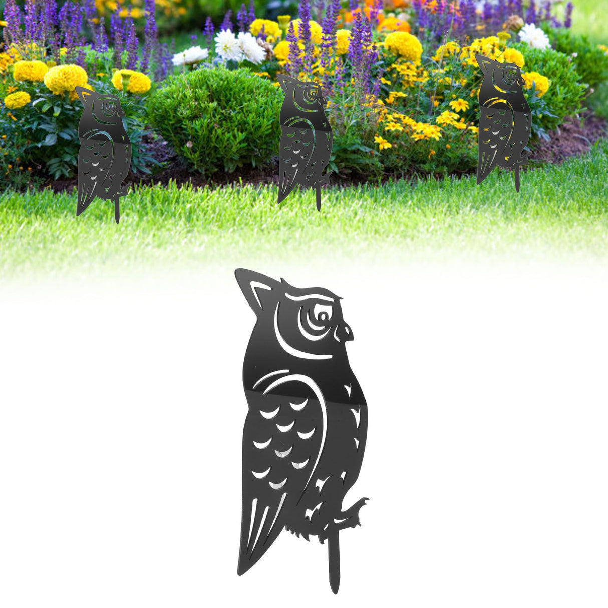 Garden Owl Decorative Insert Card Outdoor Courtyard Lawn Owl Silhouette Acrylic Stakes