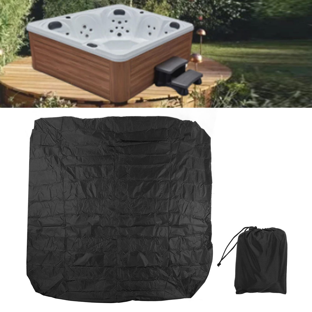 Outdoor Bathtub Dust Cover 190 Silver Coated Polyester Taffeta Waterproof Hot Spring Cover Quadrate Spa Bath Rainproof Cover 210x210x30cm Black
