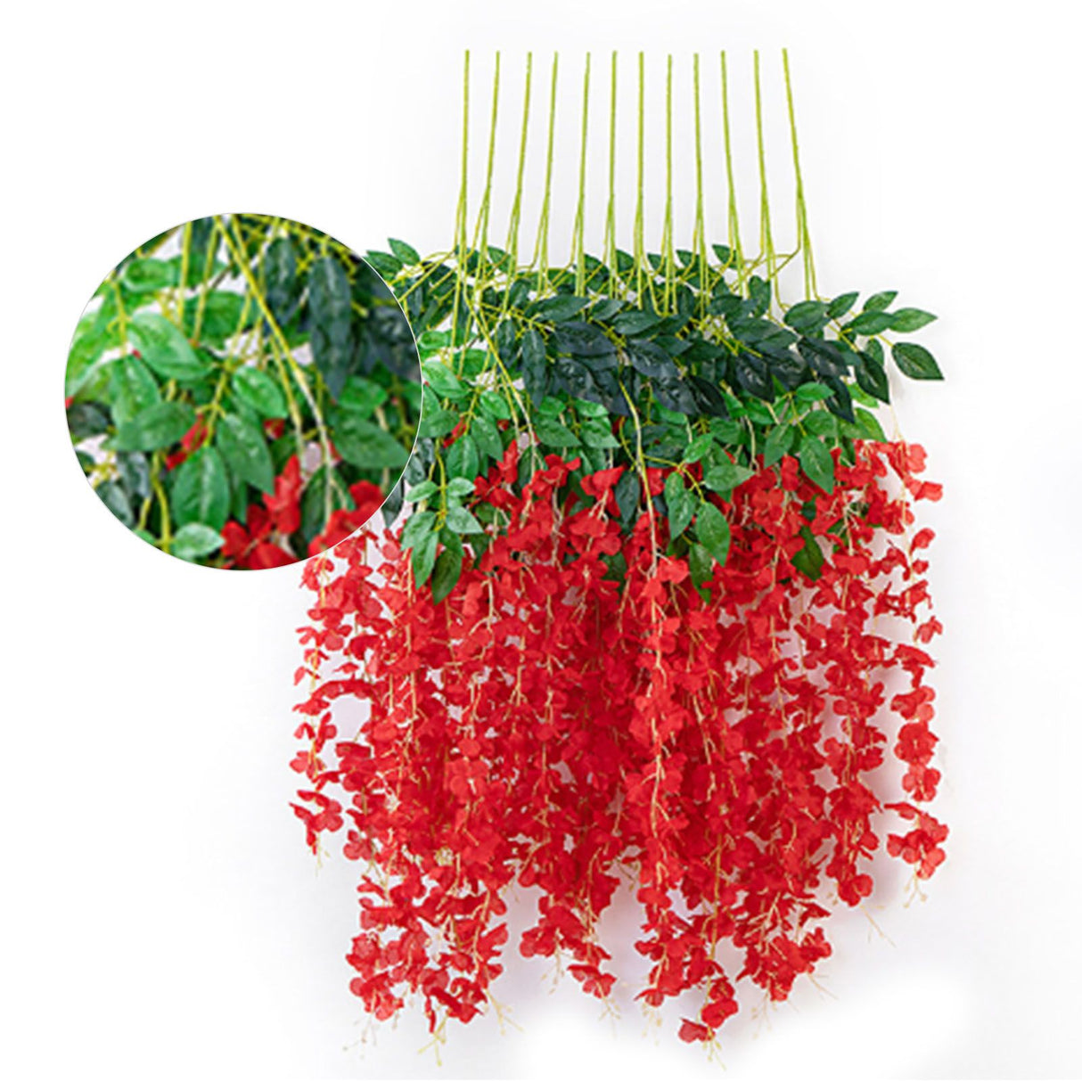 Simulated 6 Leaves Wisteria Decoration Silk Flower Artificial Faux Indoor Vine Wisteria Ornament for Home Red