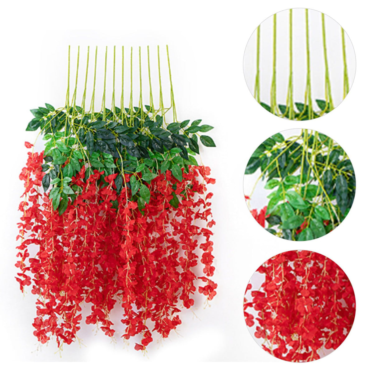 Simulated 6 Leaves Wisteria Decoration Silk Flower Artificial Faux Indoor Vine Wisteria Ornament for Home Red