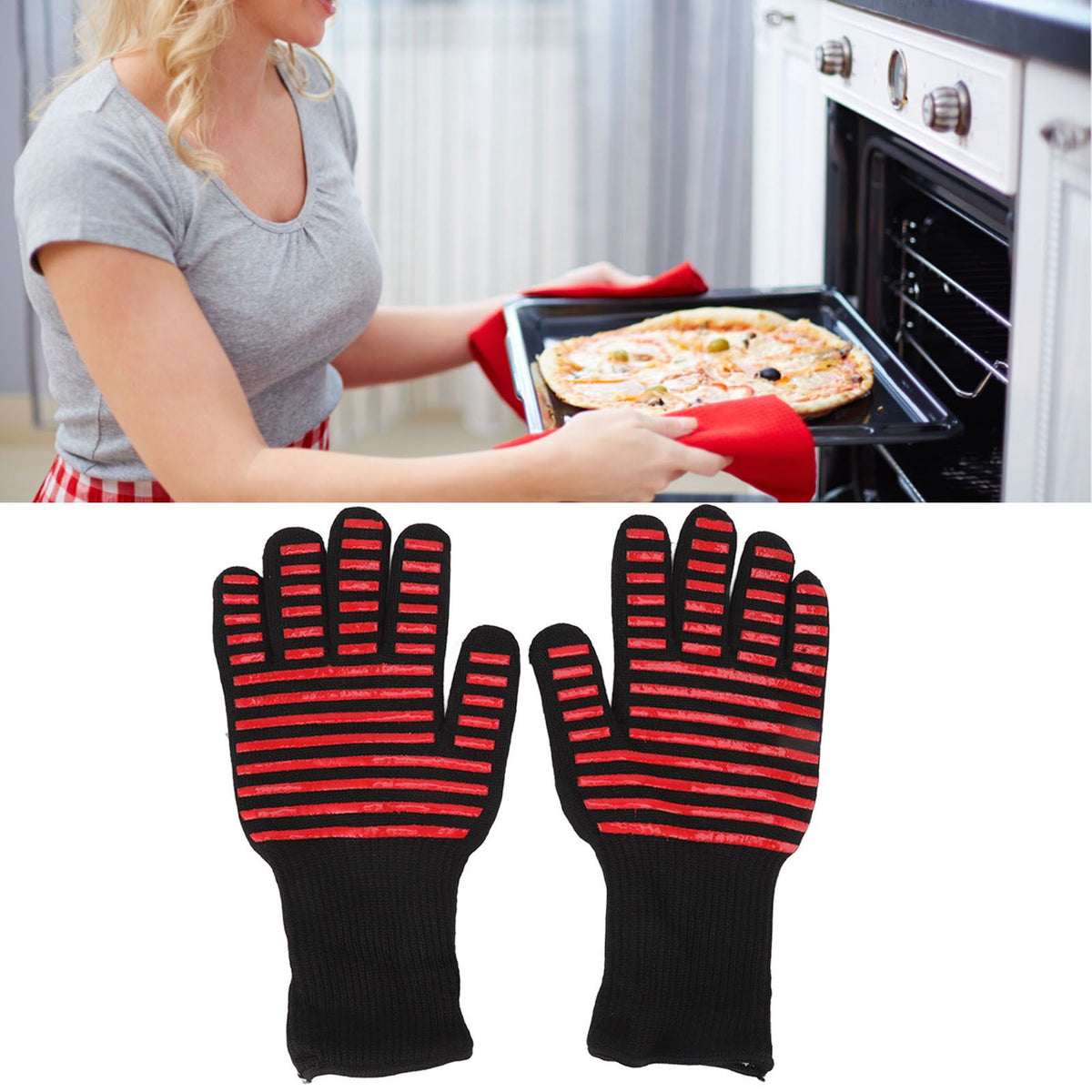 2PCS BBQ Fire Gloves Flame Retardant High Temperature Resistant Microwave Oven Gloves for Industrial