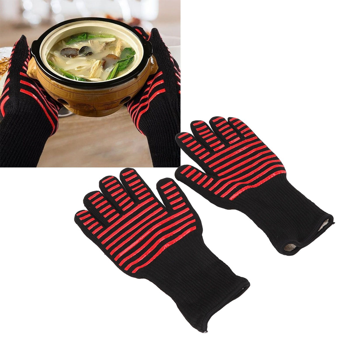 2PCS BBQ Fire Gloves Flame Retardant High Temperature Resistant Microwave Oven Gloves for Industrial