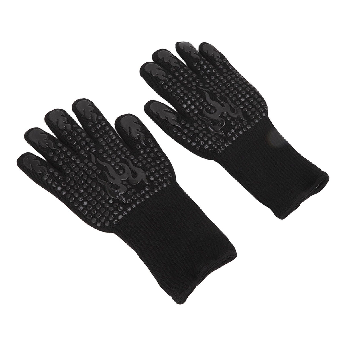2 Pcs Heat Resistant Gloves Thermal Isolation High Temperature Resistant Anti Slip Washable Silicone Knitted Oven Mitts Free Size Black