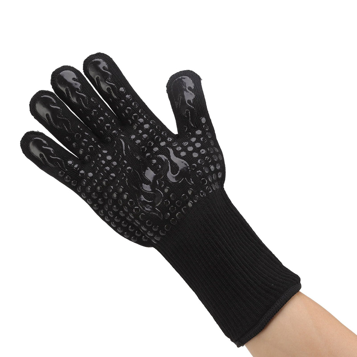 2 Pcs Heat Resistant Gloves Thermal Isolation High Temperature Resistant Anti Slip Washable Silicone Knitted Oven Mitts Free Size Black
