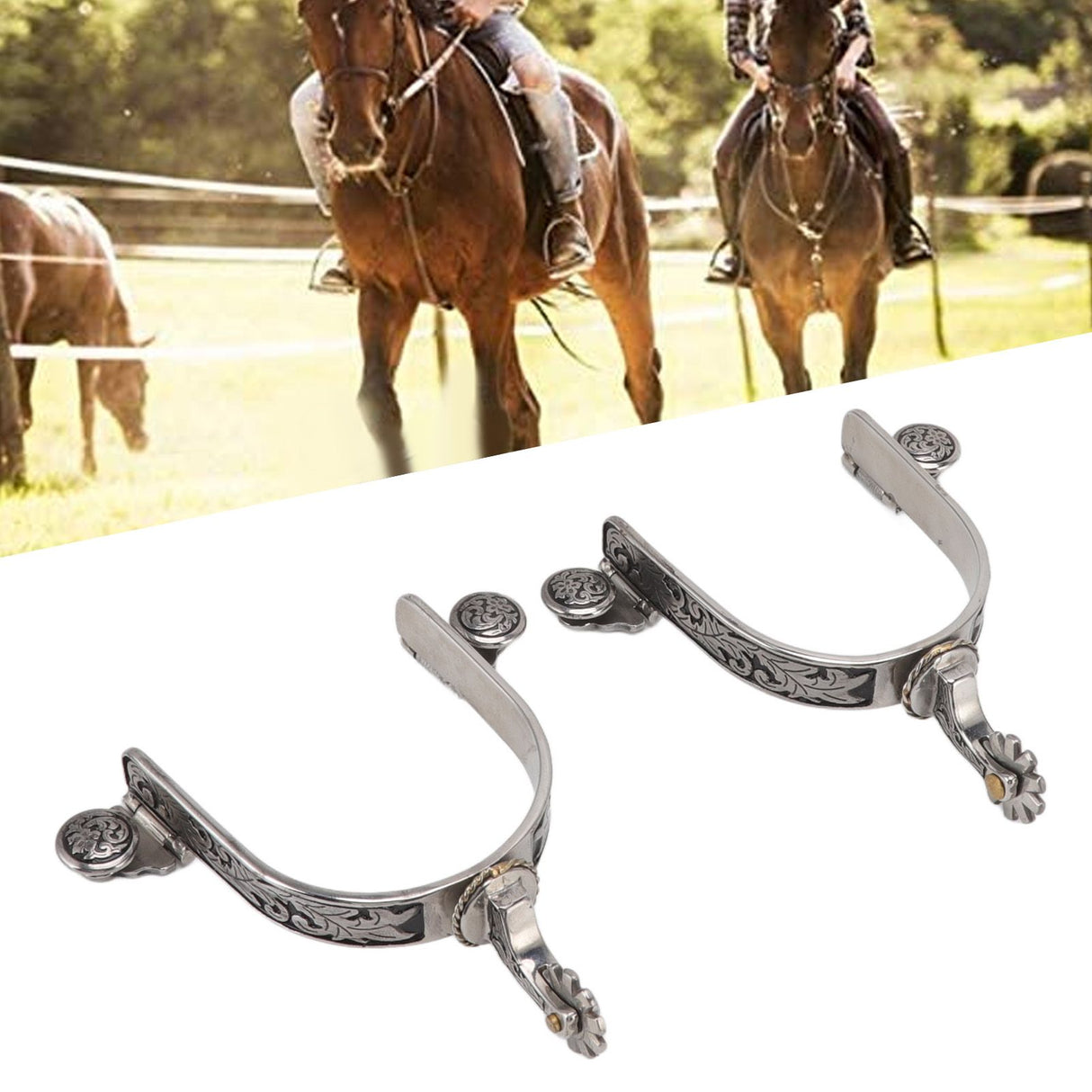 One Pair Boot Spurs Stainless Steel Vintage Leaf Patterned Western Cowboy Spurs for Outdoor