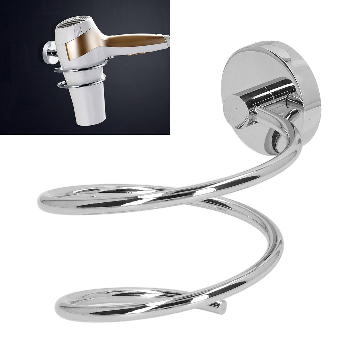 304 Stainless Steel Hair Dryer Rack Keep Tidy Wall Mount Blow Hair Dryer Holder for Bathroom Chrome Plated