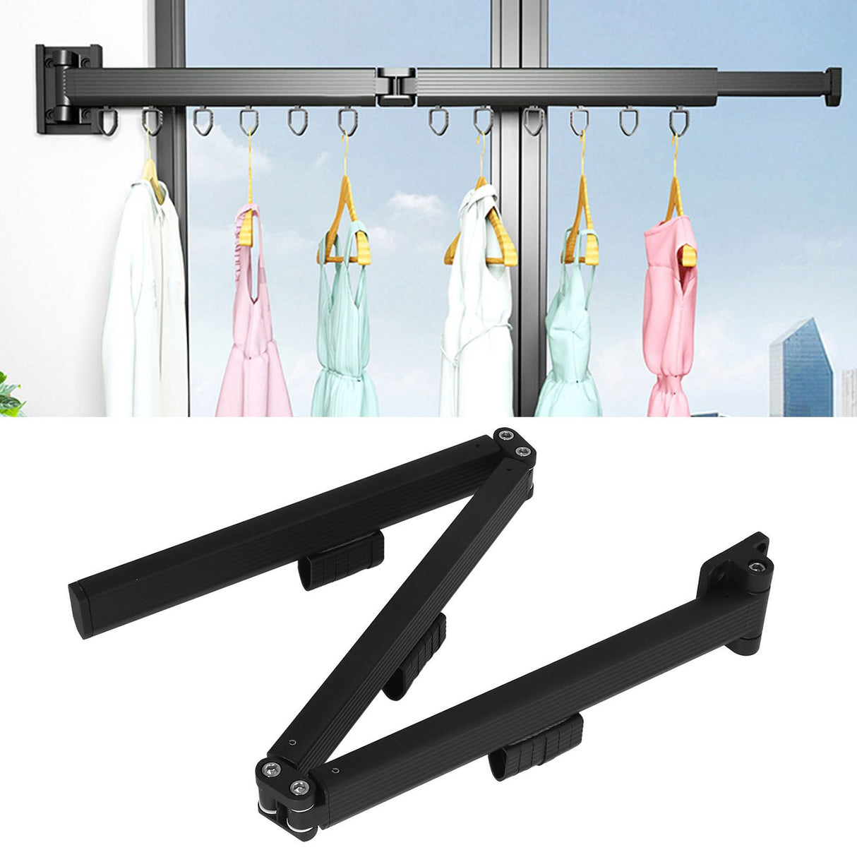 Laundry Drying Rack Retractable 3 Folding Wall Mounted Clothes Drying Rack for Entrance Bedroom Laundry Room Black
