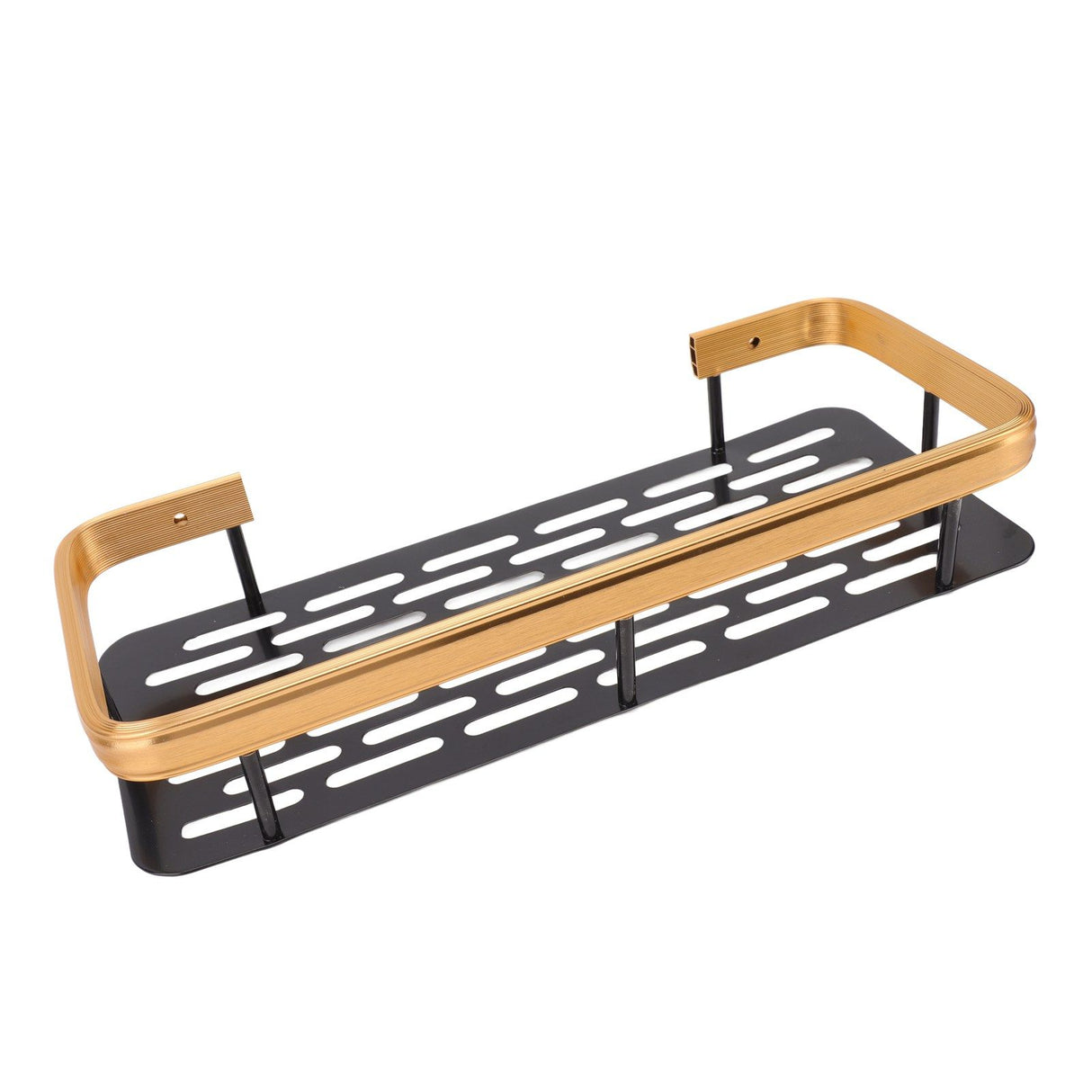 Shower Caddy Single Tier Durable Aluminium Rustproof Sticker Installation Shower Shelf for Bathroom Bedroom Kitchen Black Gold