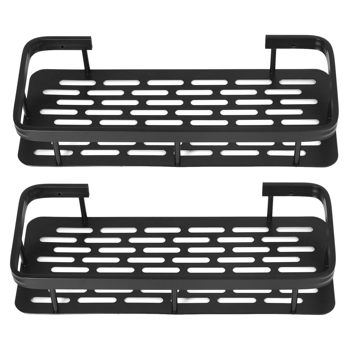 Shower Caddy Double Layer Rectangle Shape Space Saving Aluminum Punching Free Installation Bathroom Supplies for Home Black