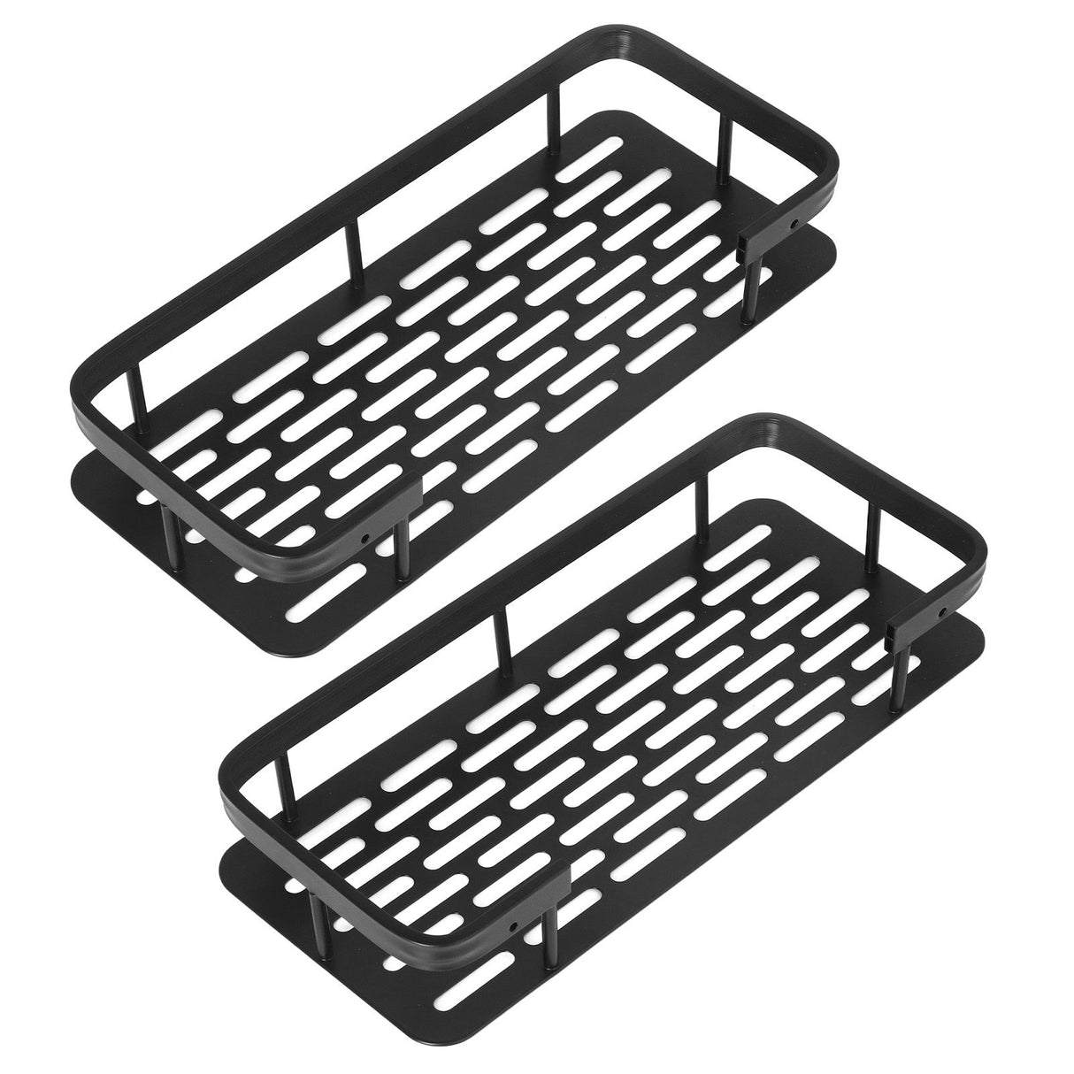 Shower Caddy Double Layer Rectangle Shape Space Saving Aluminum Punching Free Installation Bathroom Supplies for Home Black