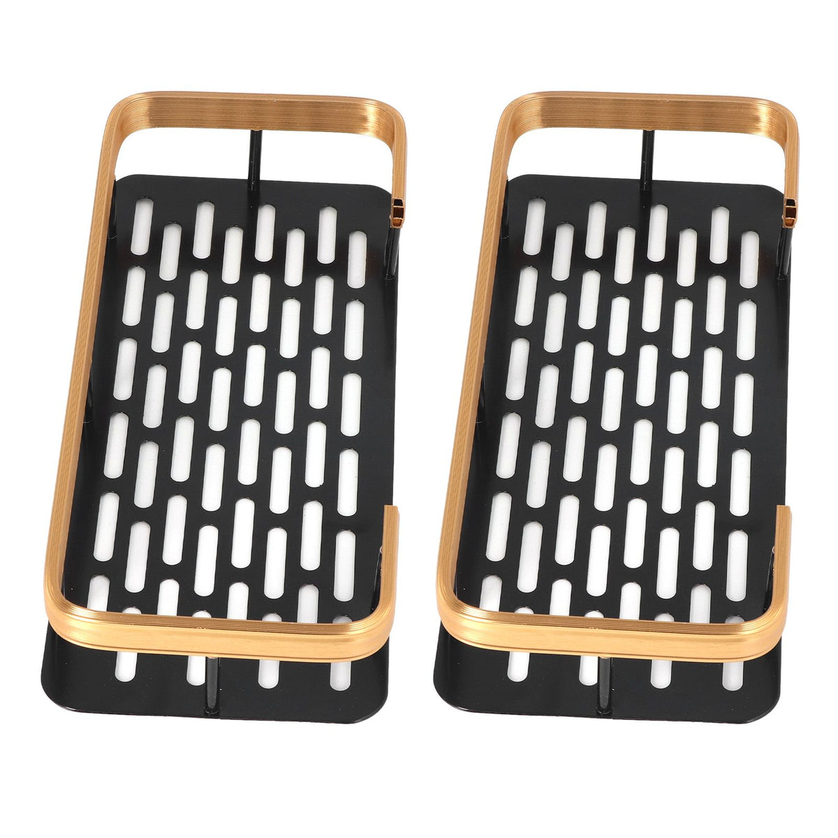 Shower Caddy Double Layer Rectangle Shape Space Saving Aluminum Punching Free Installation Bathroom Supplies for Home Black Gold