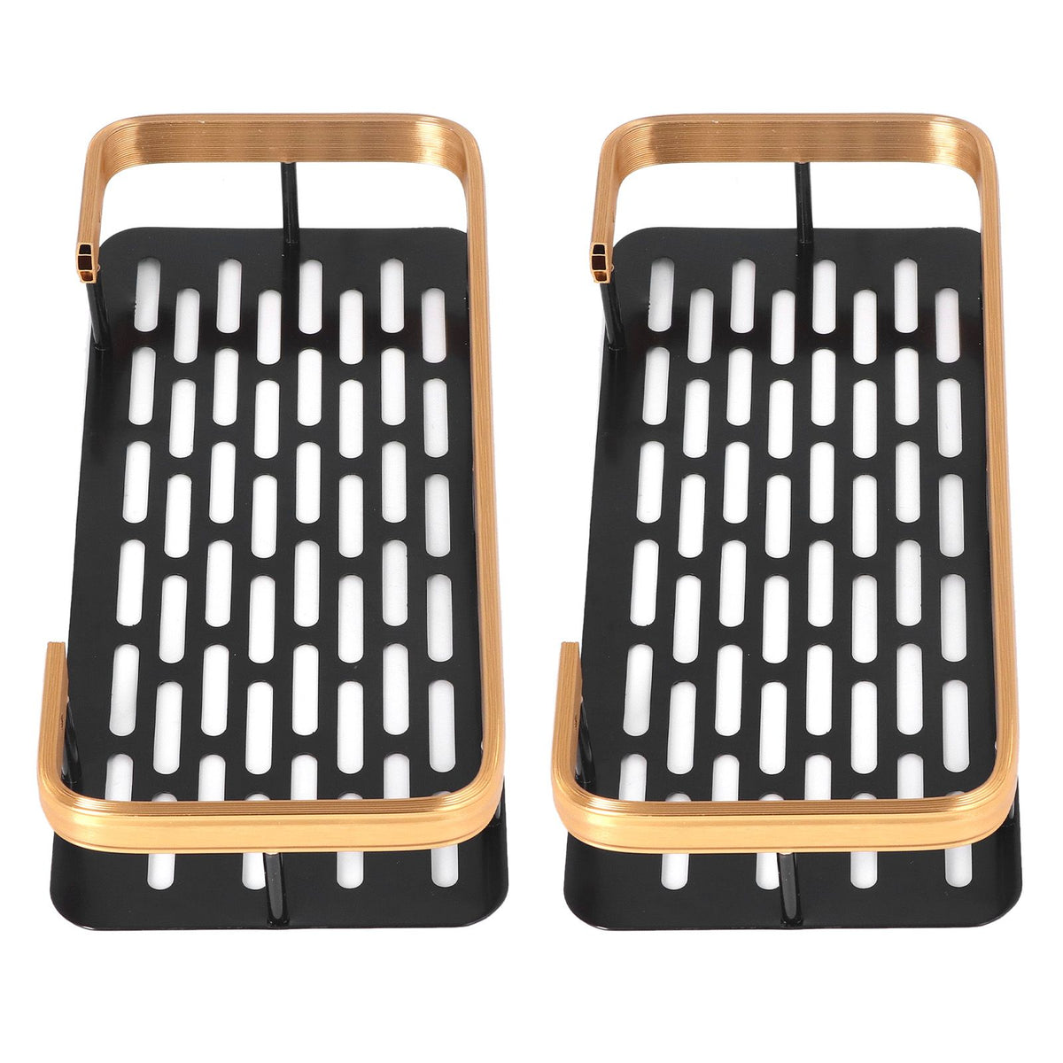 Shower Caddy Double Layer Rectangle Shape Space Saving Aluminum Punching Free Installation Bathroom Supplies for Home Black Gold