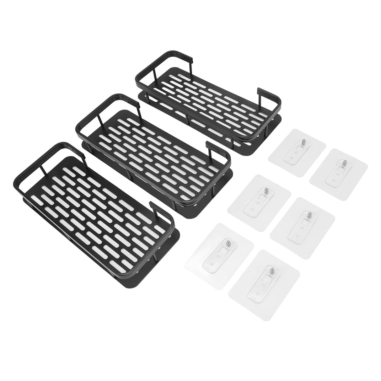 Shower Storage Rack 3 Layers Punch Free Rectangle Aluminum Shower Shelf Basket for Home Bathroom Black