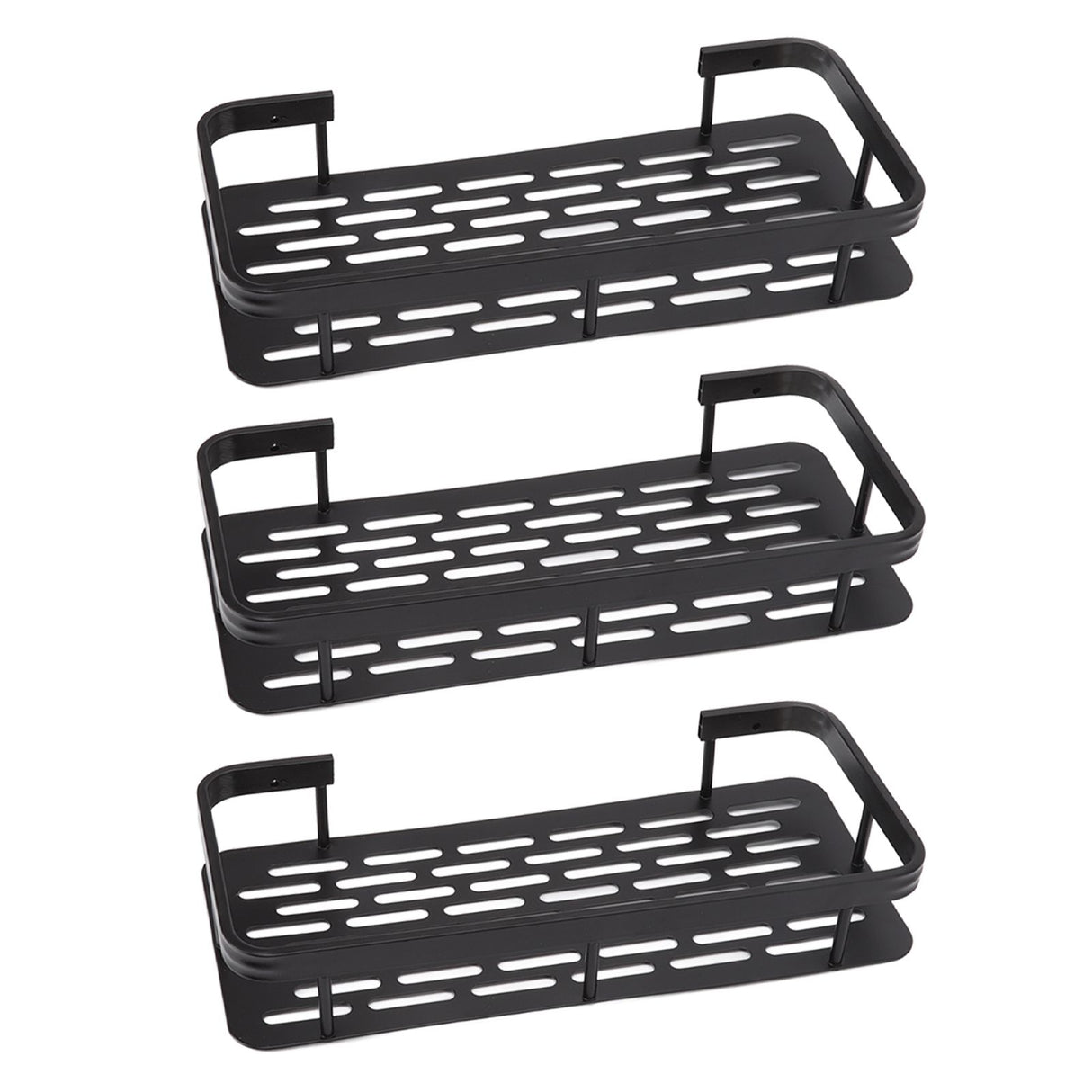 Shower Storage Rack 3 Layers Punch Free Rectangle Aluminum Shower Shelf Basket for Home Bathroom Black