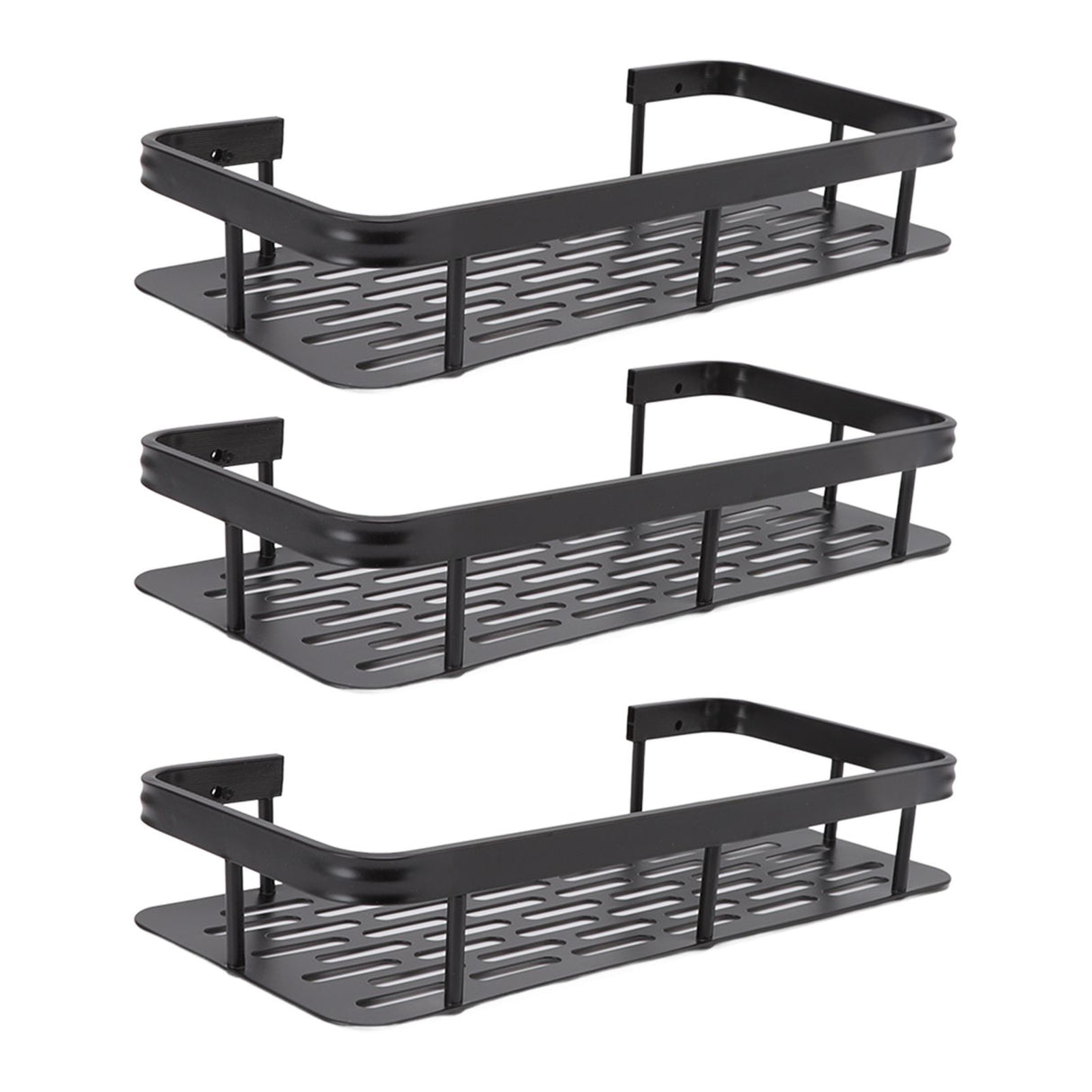 Shower Storage Rack 3 Layers Punch Free Rectangle Aluminum Shower Shelf Basket for Home Bathroom Black