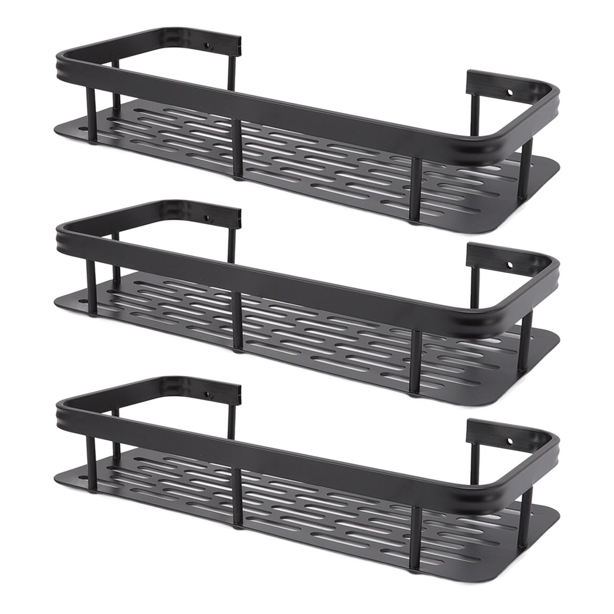 Shower Storage Rack 3 Layers Punch Free Rectangle Aluminum Shower Shelf Basket for Home Bathroom Black