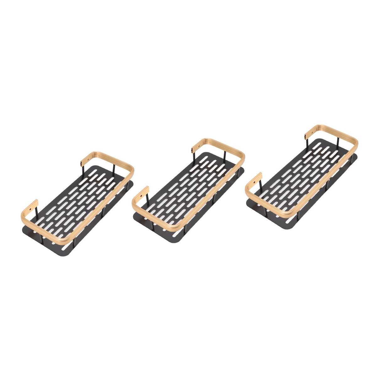 Shower Storage Rack 3 Layers Punch Free Rectangle Aluminum Shower Shelf Basket for Home Bathroom Black Gold