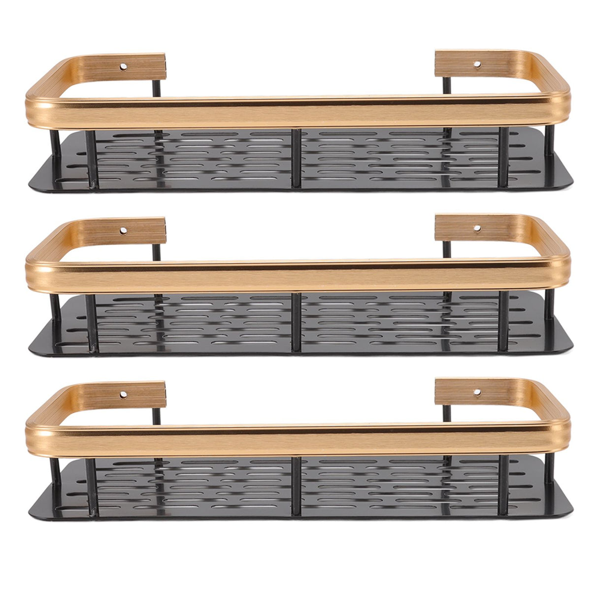 Shower Storage Rack 3 Layers Punch Free Rectangle Aluminum Shower Shelf Basket for Home Bathroom Black Gold