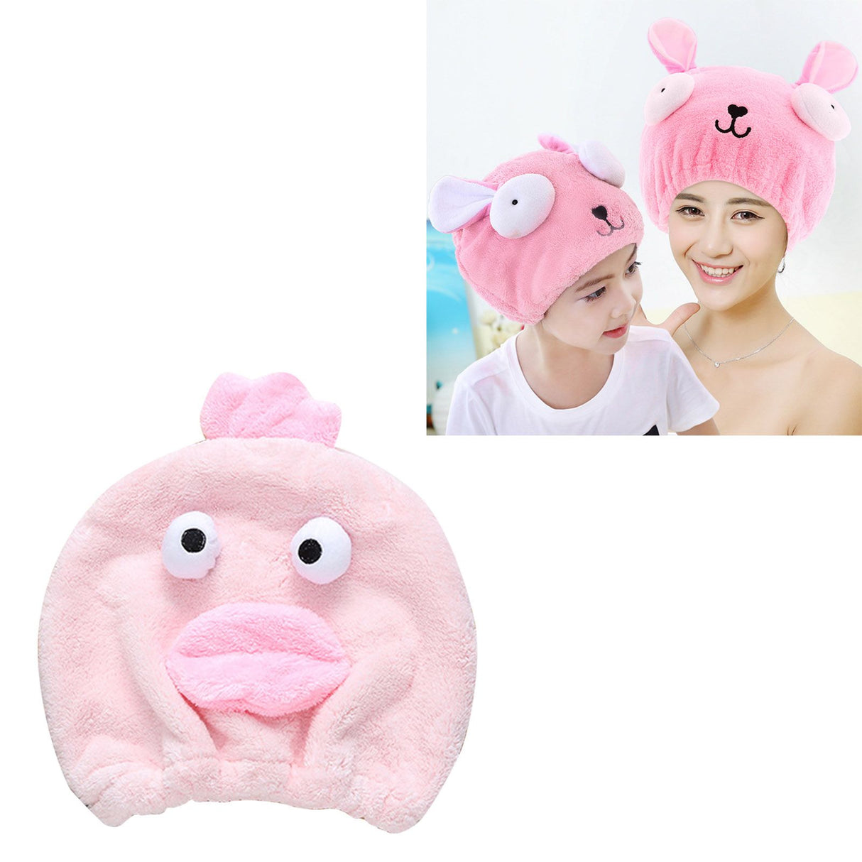 Quick Dry Hair Hat Elastic Strong Water Absorption Fine Fiber Skin Friendly Cartoon Hair Drying Towel Pink