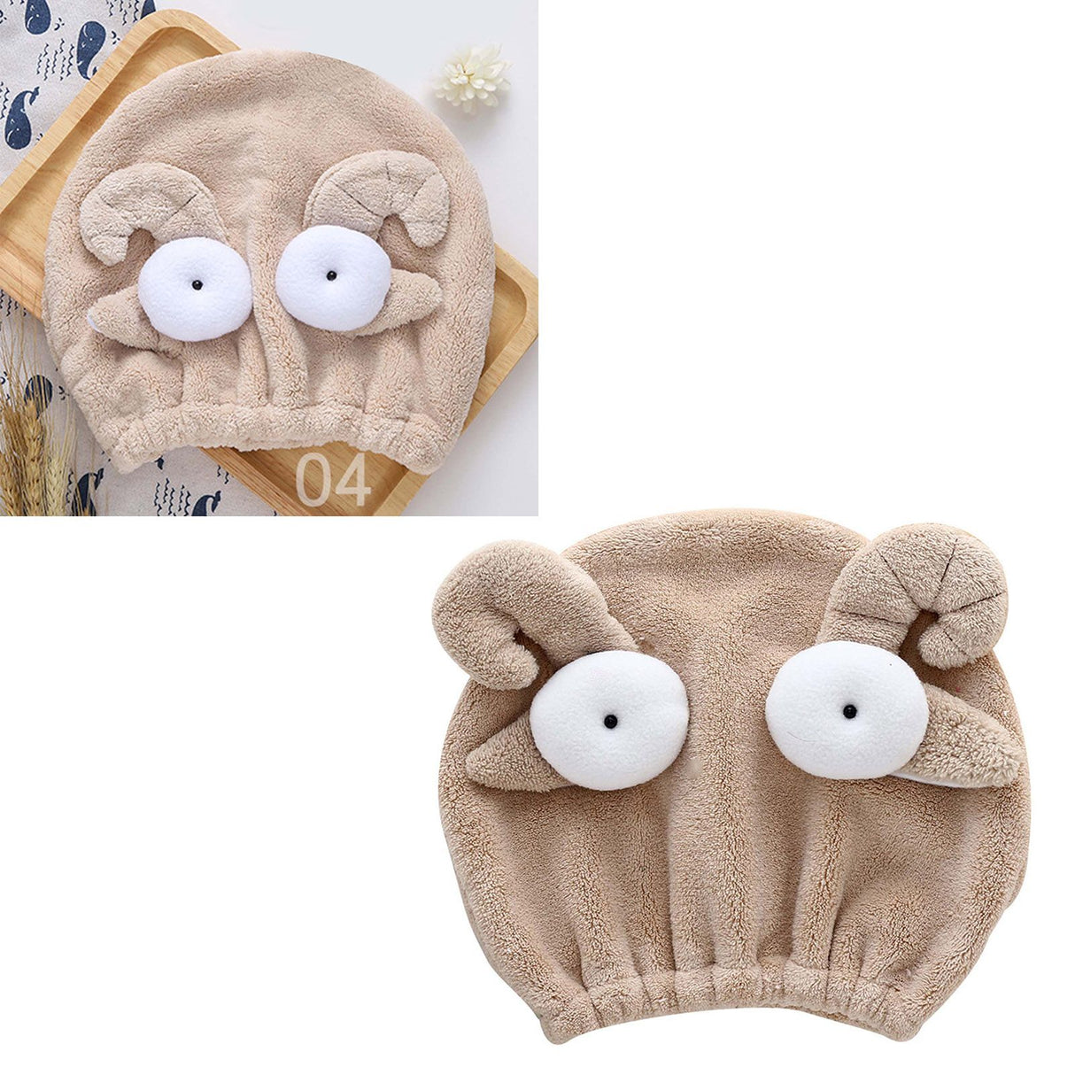 Quick Dry Hair Hat Elastic Strong Water Absorption Fine Fiber Skin Friendly Cartoon Hair Drying Towel Camel