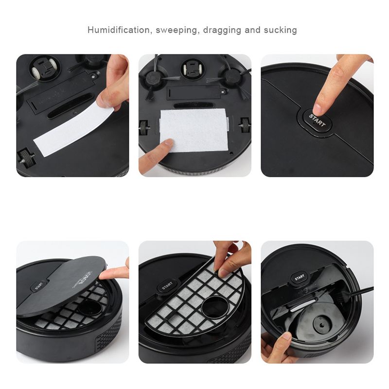 Robot Vacuum Cleaner USB Smart 3 In 1 Suction Sweeping Mopping Function Automatic Vacuum Cleaner for Small Apartments Black