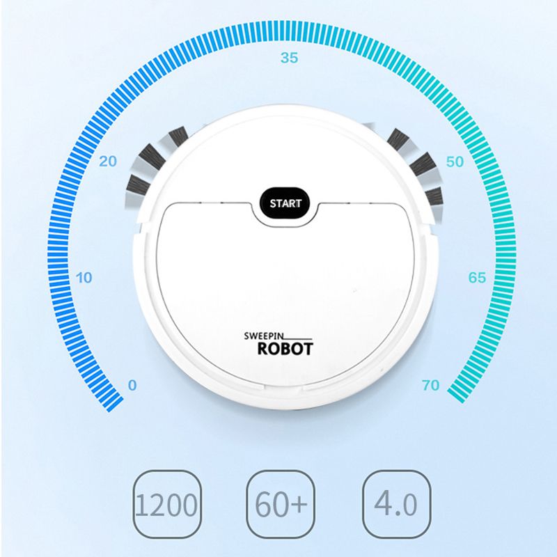Robot Vacuum Cleaner USB Smart 3 In 1 Suction Sweeping Mopping Function Automatic Vacuum Cleaner for Small Apartments White