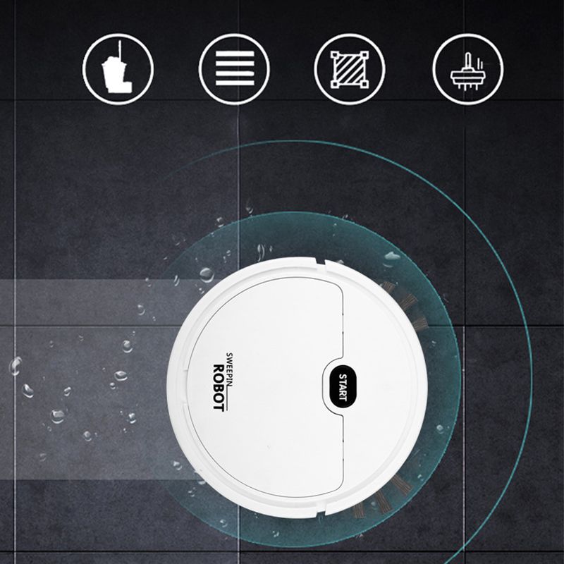 Robot Vacuum Cleaner USB Smart 3 In 1 Suction Sweeping Mopping Function Automatic Vacuum Cleaner for Small Apartments White