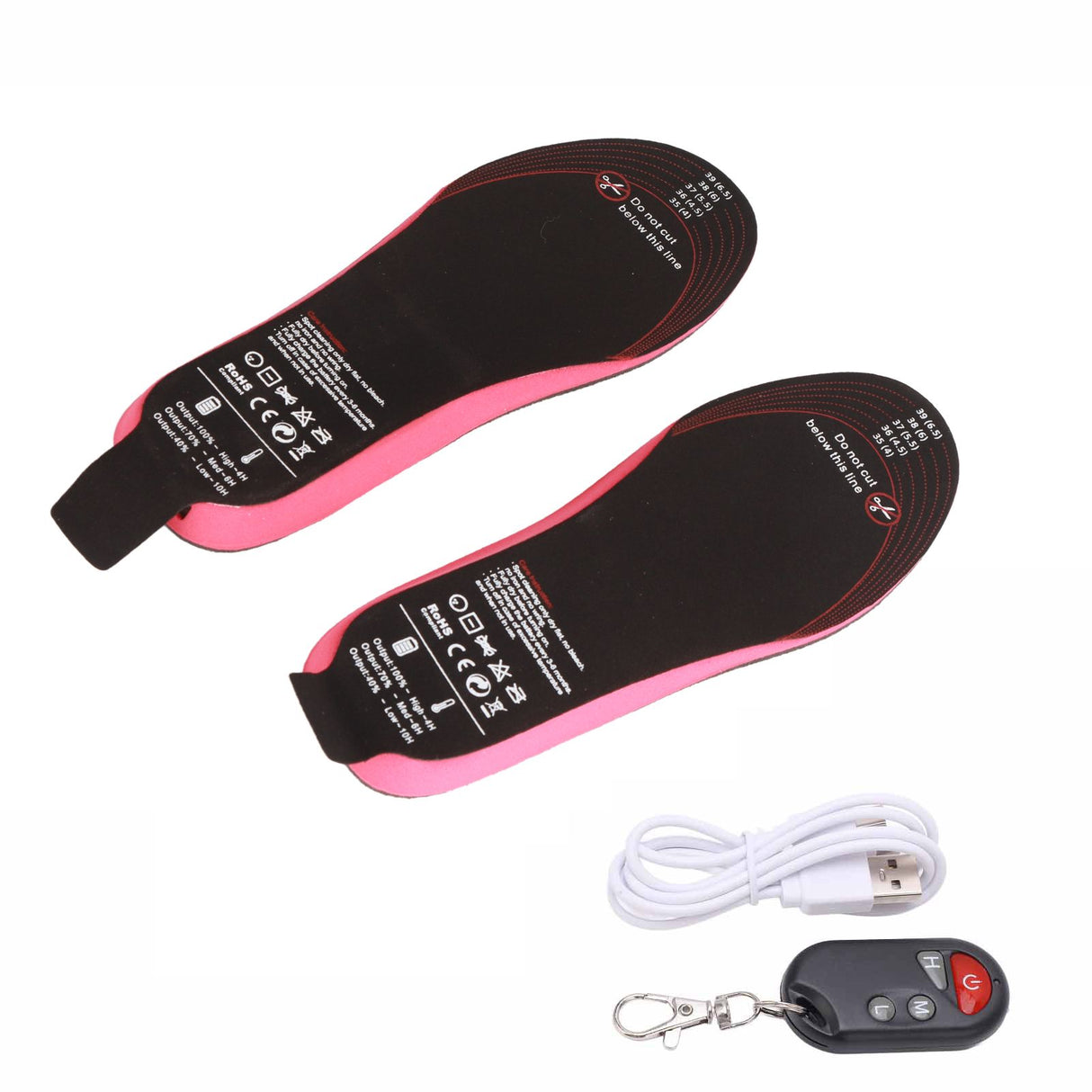 Heated Insoles DIY Cuttable Smart Remote Control USB Rechargeable Electric Heating Insoles for Men Women Outdoor Size 35‑40