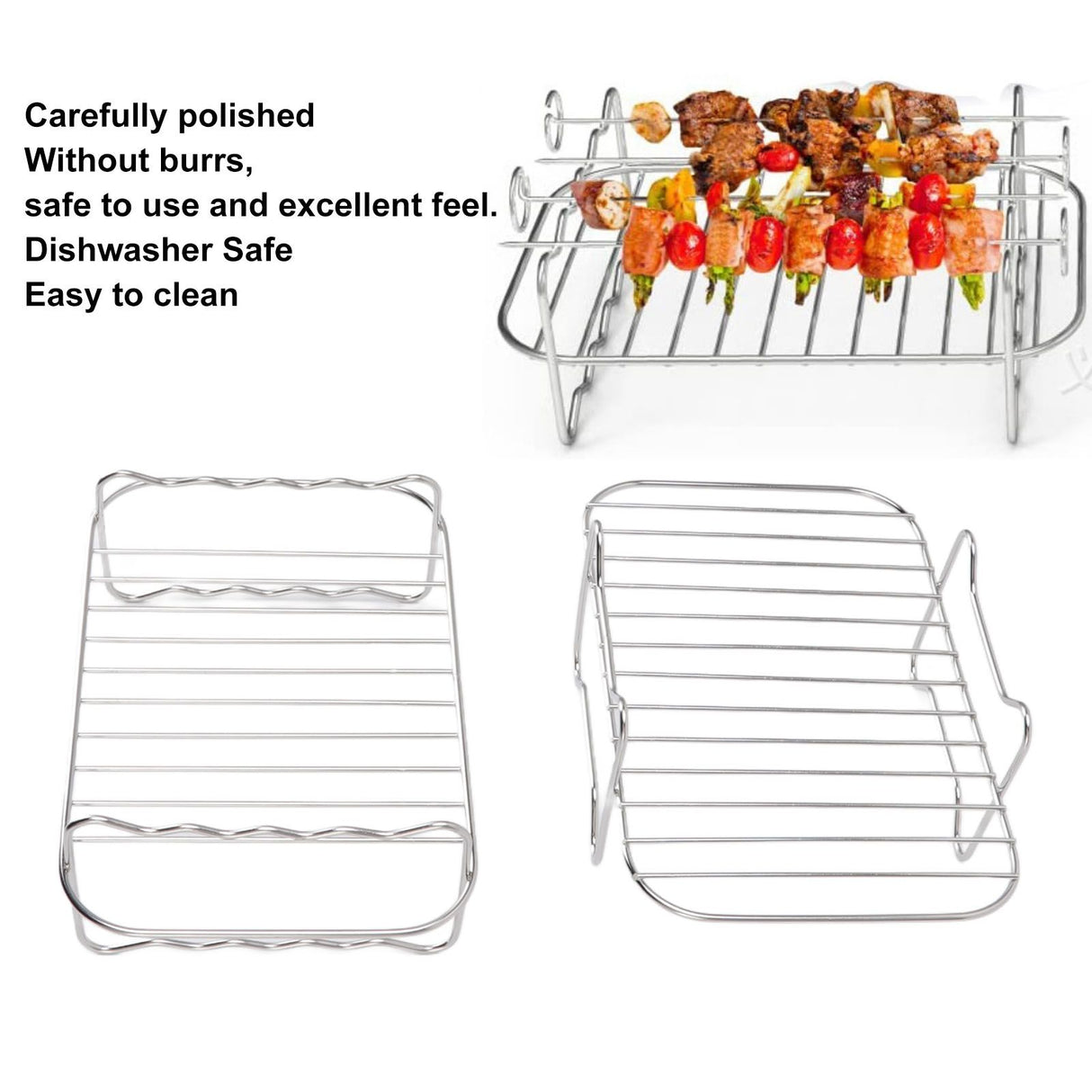 Fryer Rack Stainless Steel Skewer Rack Fryer Steaming Rack with Anti Scalding Clip Skewer for NINJA FOOD 8QT