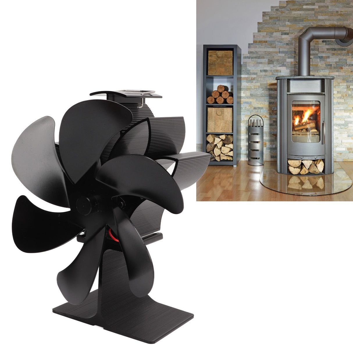 6 Blade Stove Eco Fan Black High Temperature Resistant Self Starting Energy Saving Heat Powered Fan for Home