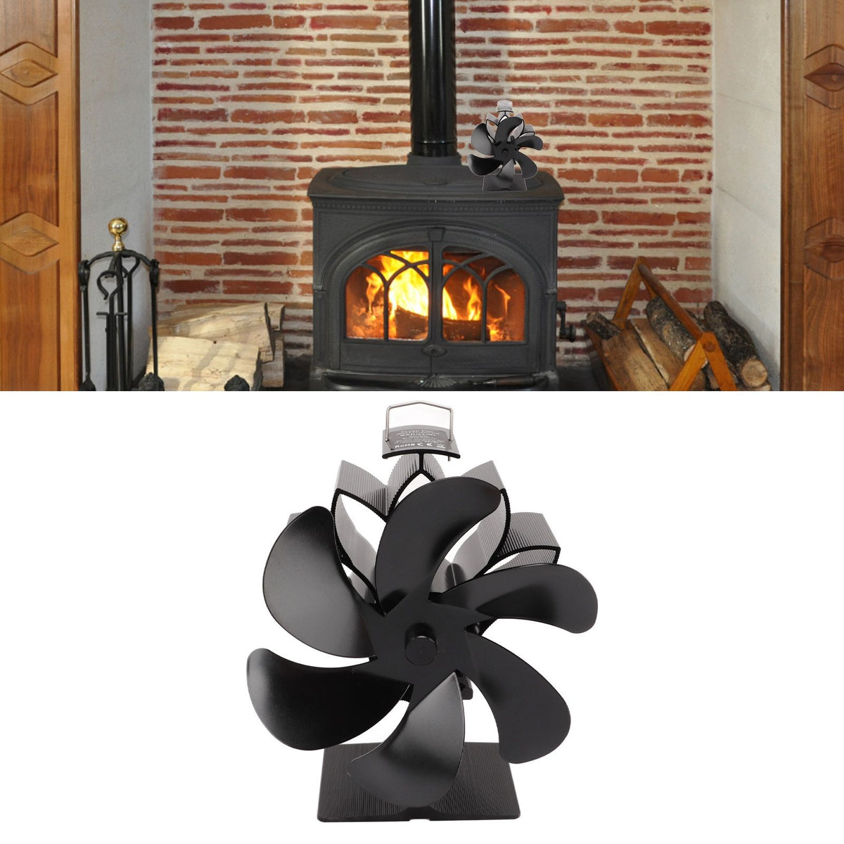 6 Blade Stove Eco Fan Black High Temperature Resistant Self Starting Energy Saving Heat Powered Fan for Home