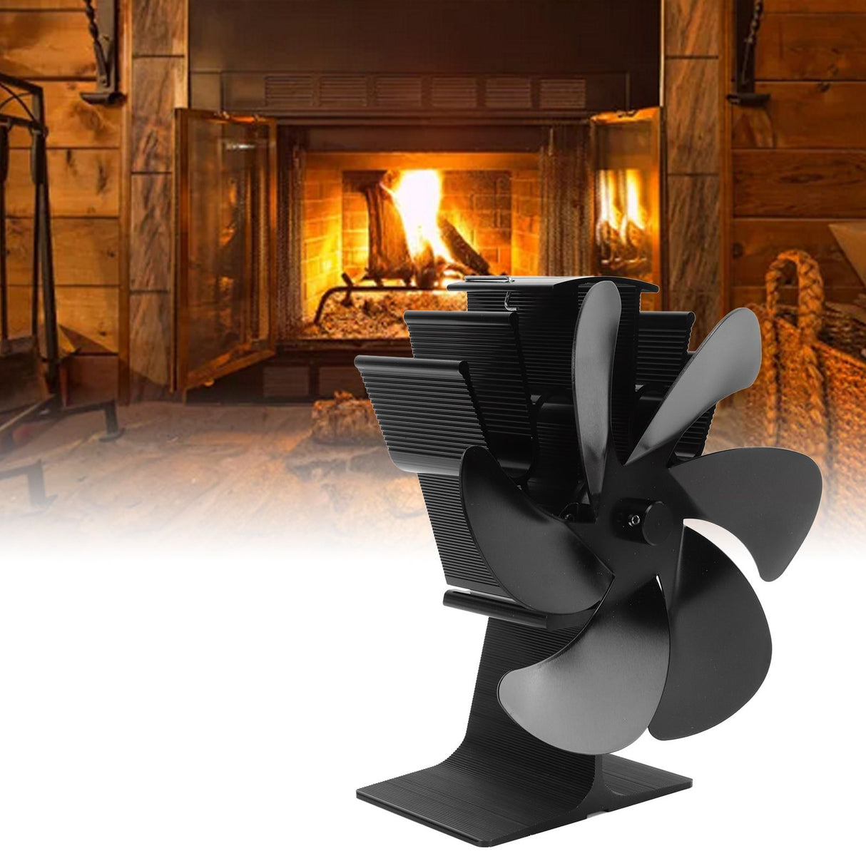 6 Blades Heat Powered Stove Fan Self Starting High Temperature Resistant Fireplace Fan LT385 4 Black 165mm Diameter