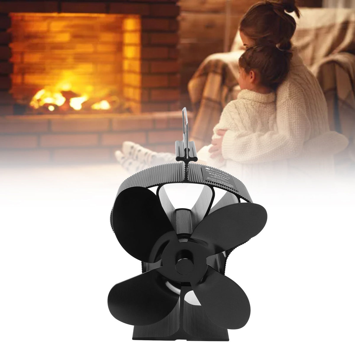 4 Blades Heat Powered Stove Fan High Temperature Resistance Self Starting Fireplace Fan Black Diameter 152mm LT381 Crown Style