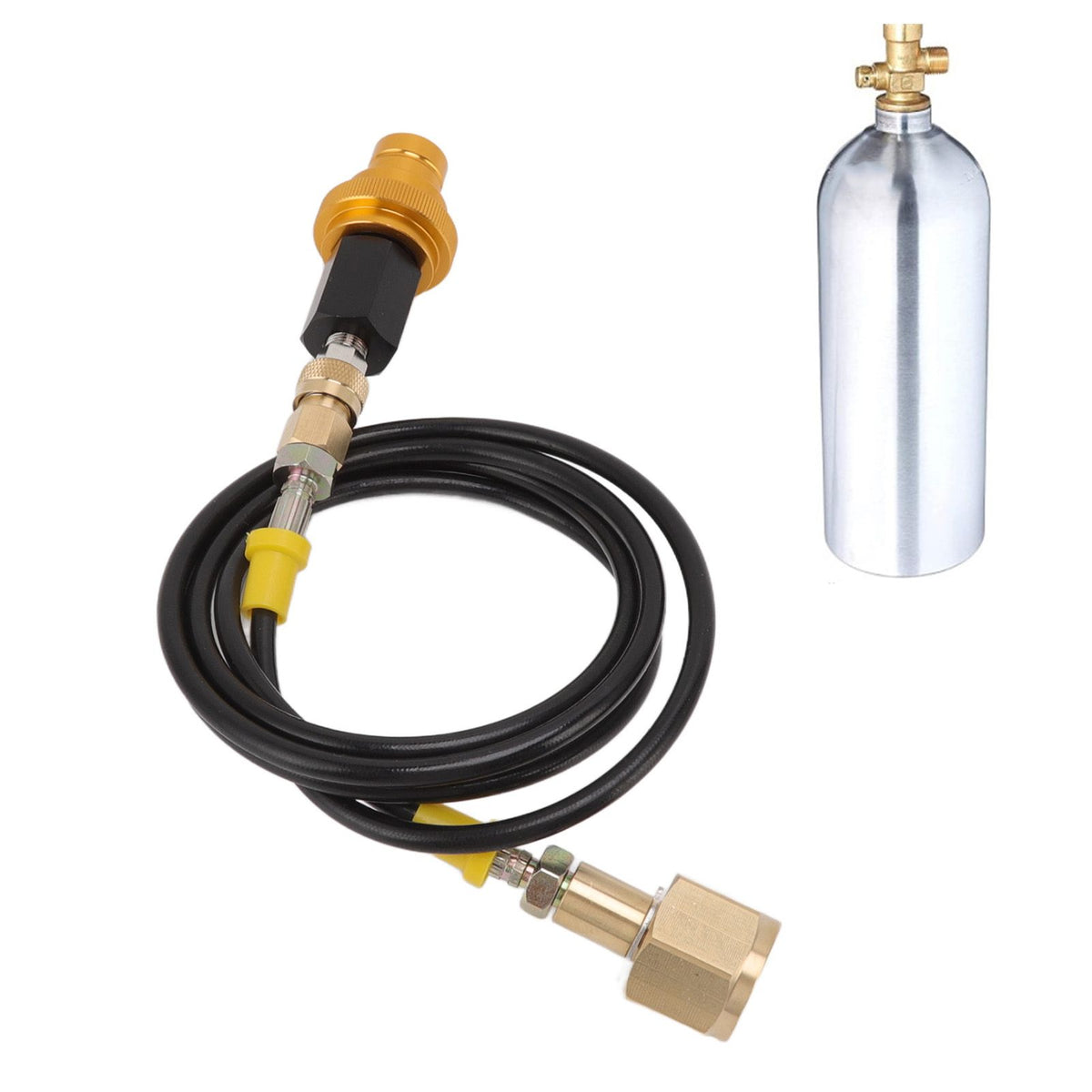 Soda Machine Adapter Hose Kit 1.5m Black Soda Adapter Hose with Gold Quick Adapter CO2 Tank Refill Adapter W21.8 14