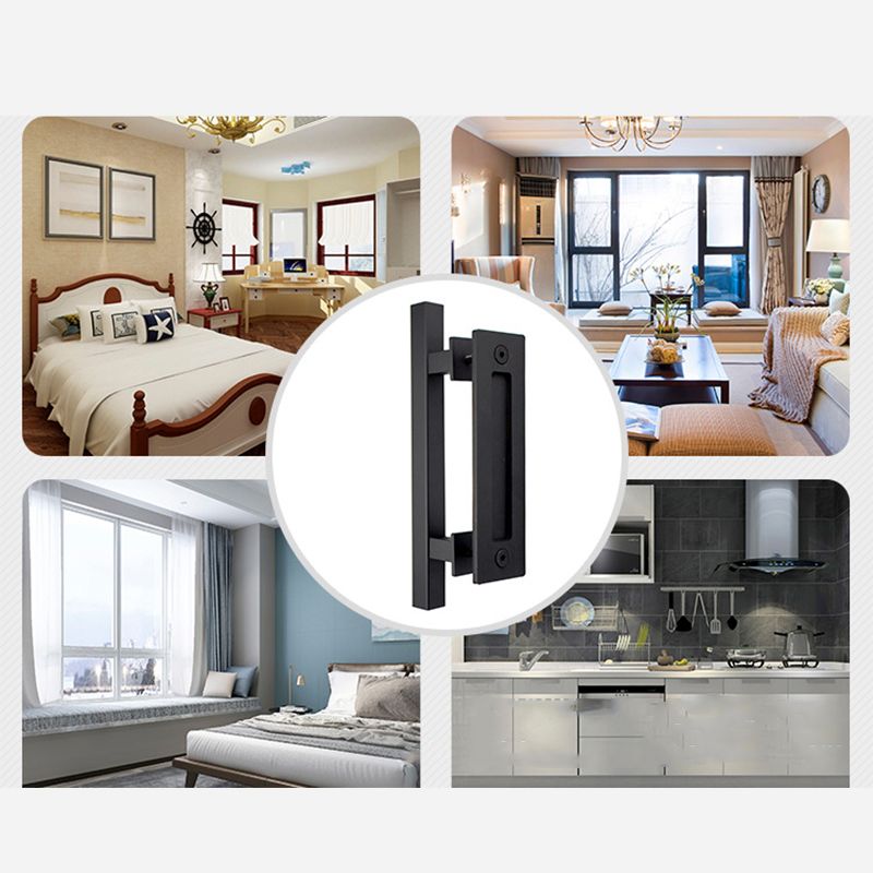 Sliding Barn Door Handle Flat Back Plate Double Sided Rectangular Black Door Pull Handle