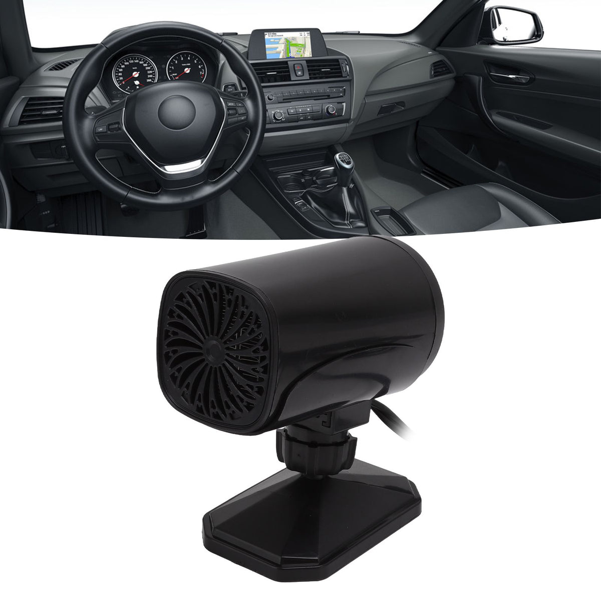 Car Heater Fan 2 in 1 Cooling Heating Car Fan Portable Windshield Defroster Defogger Black 12V