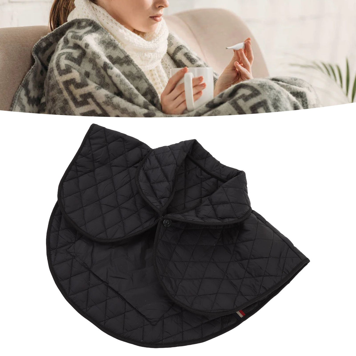 Shoulder Heating Pad Cold Proof Polyester Fiber USB Power Supply Unisex Electric Heated Shawl for Winter Black