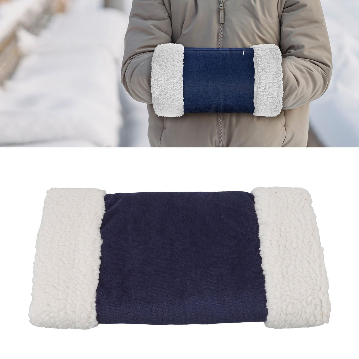 Portable Heated Hand Muff Plush Thickened Heated Hand Warmer Pouch USB Rechargeable Electric Heater for Autumn Winter Warm 10W 5V Dark Blue