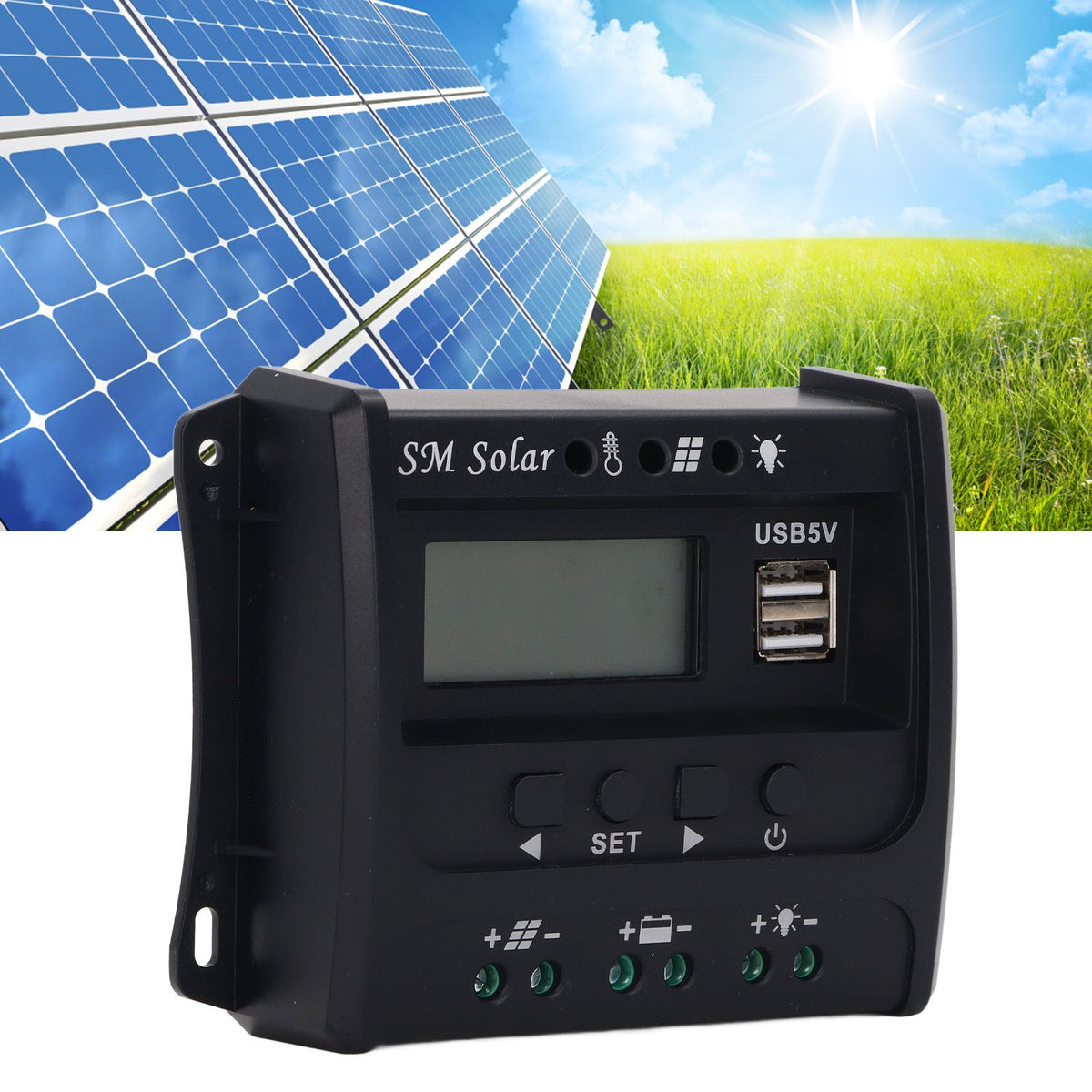 Solar Panel Controller 3 Stage PWM Charging Intelligent Microcontroller ABS Aluminum Plate 12V 24V Solar Charge Controller SEC10(10A)