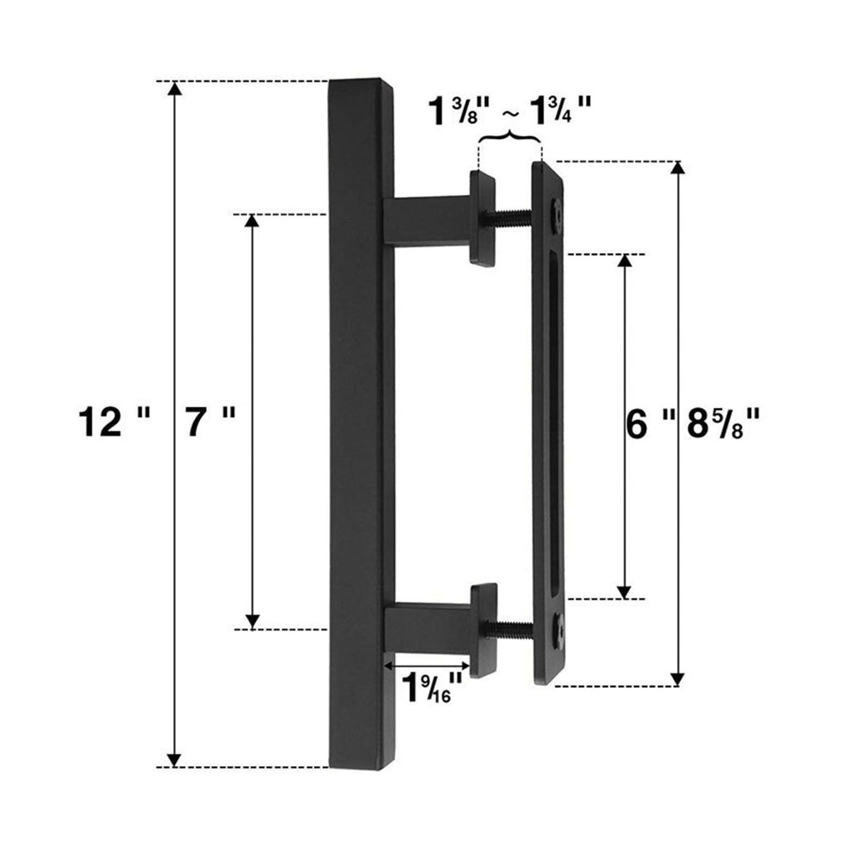 Sliding Barn Door Handle Carbon Steel 4.8mm Thick Double Sided Barn Door Push Pull Handle Black Square Handle