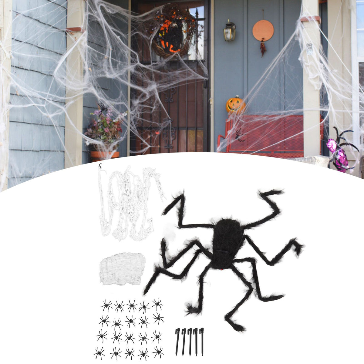 Cobweb and Spider Terror Decoration Soft with 40g Cotton White and Black Spider Cobweb Props for Halloween