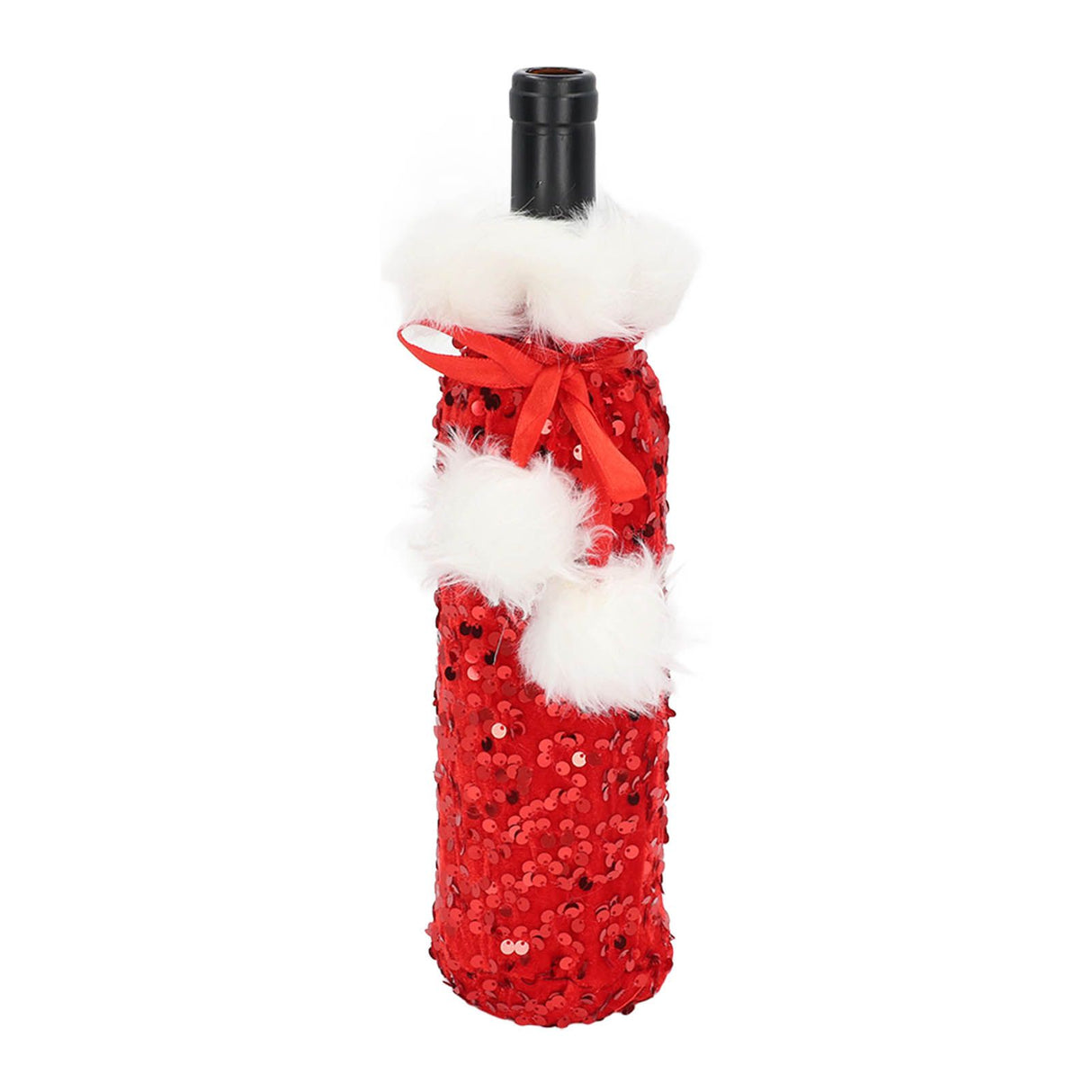 Christmas Wine Bottle Cover Beautiful Shiny Sequin Cloth Decorative Bottle Sleeve Cover for Christmas Parties Red