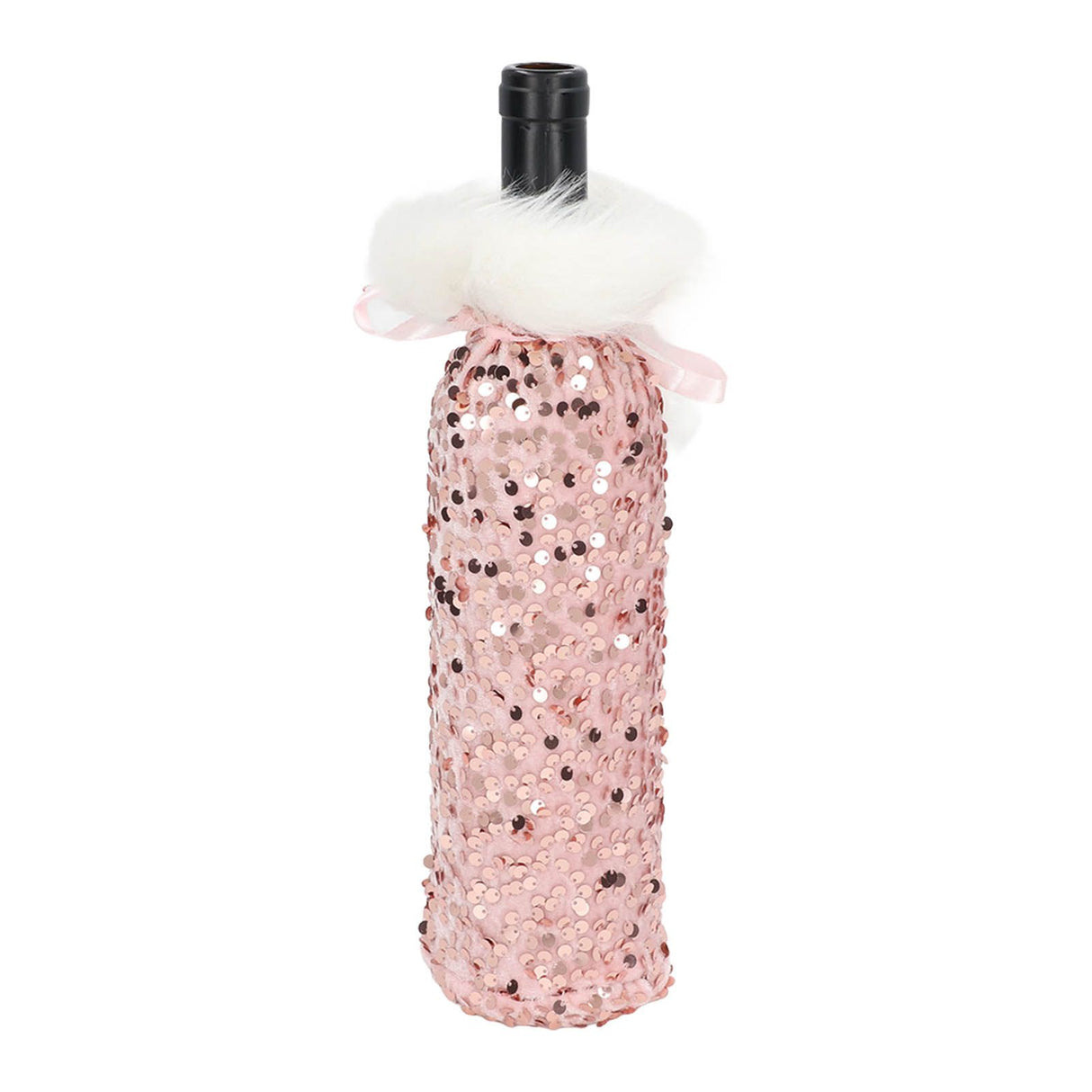 Christmas Wine Bottle Cover Beautiful Shiny Sequin Cloth Decorative Bottle Sleeve Cover for Christmas Parties Rose Gold