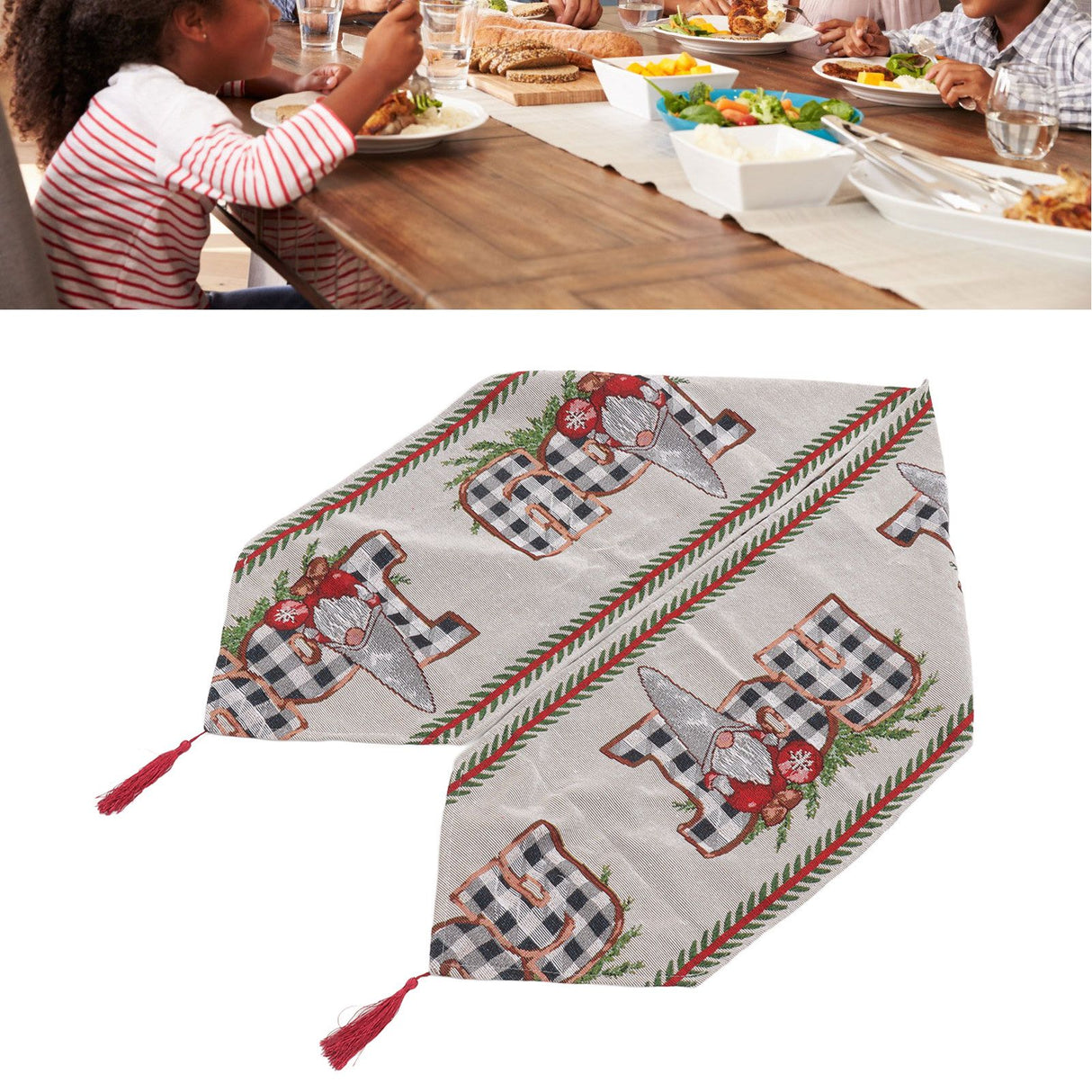 Christmas Table Runner Reusable Washable 1.8m Long Knitted Fabric Table Runner Holiday for Home Cafe Type 2