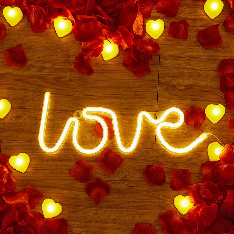 LED Love Neon Sign PS Board and Acrylic Love Sign Lamp with Hanging Holes for Confession Marriage Proposal Warm Colour Battery Powered