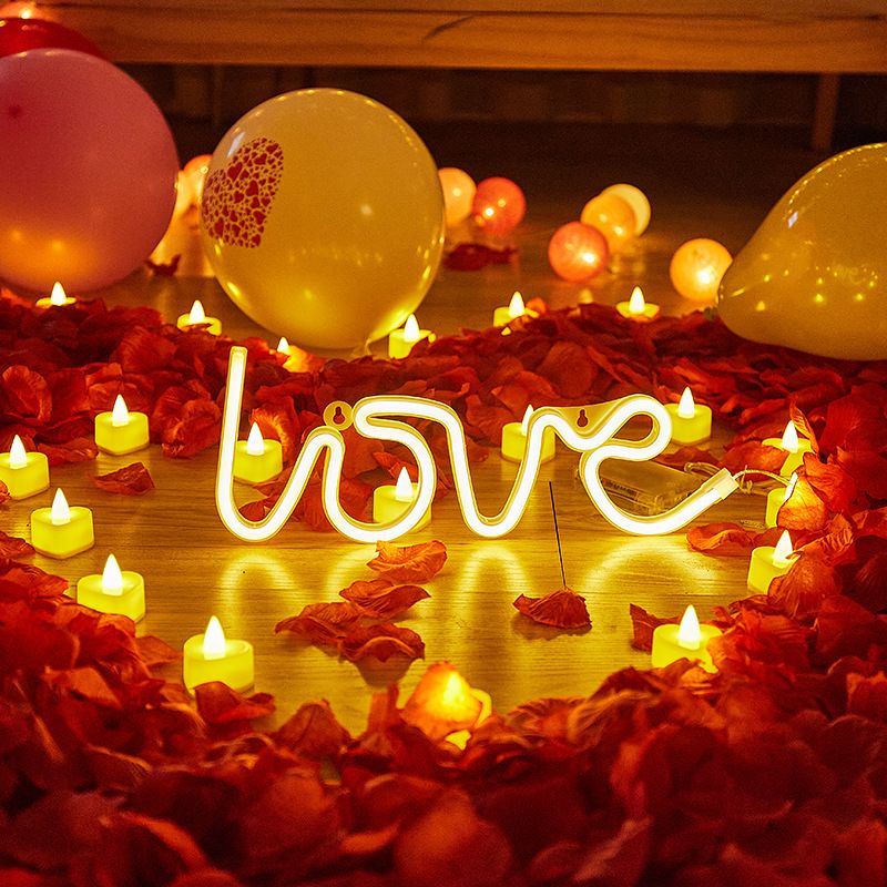 LED Love Neon Sign PS Board and Acrylic Love Sign Lamp with Hanging Holes for Confession Marriage Proposal Warm Colour Battery Powered