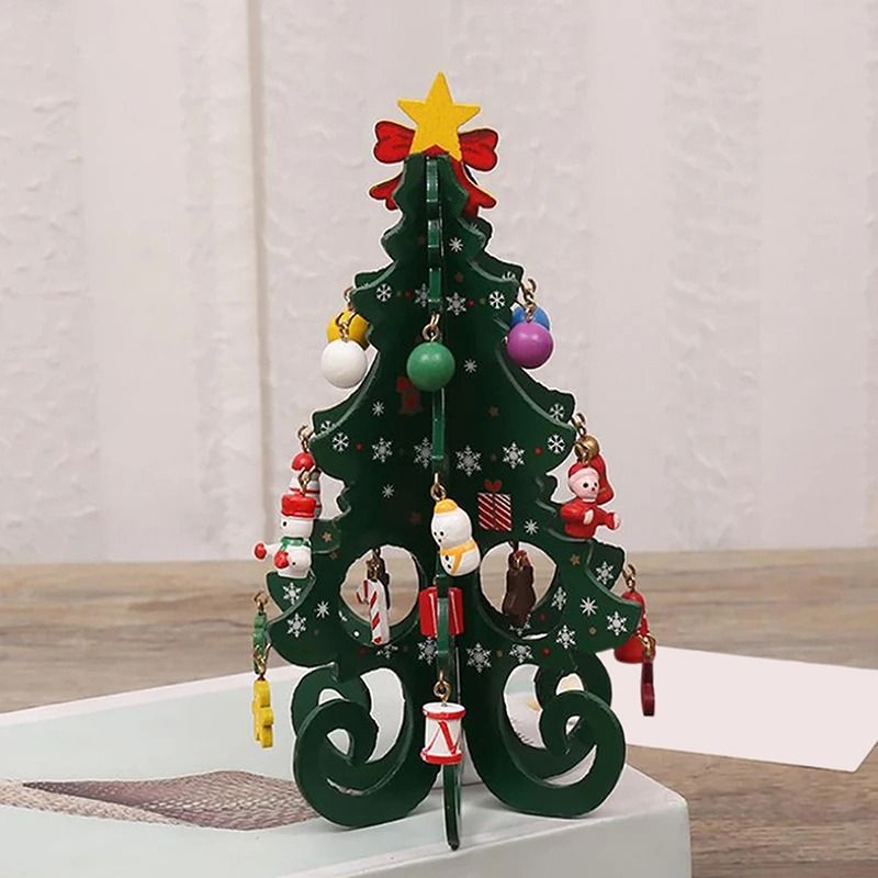 Wooden Christmas Tree Decoration 6 Pieces Vivid 3D Wooden Christmas Tree for Christmas Party Green